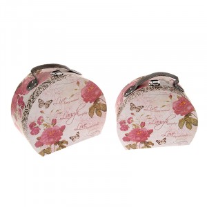 Картонена кутия, куфарче, божури, розови, к-т 2 бр
