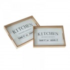 Дървен поднос “KITCHEN“, бял, к-т 2 бр.