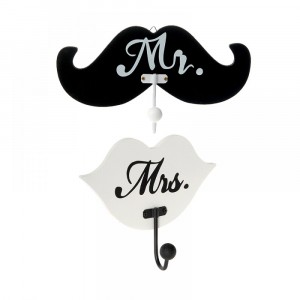  Дървена закачалка “MR & MRS“, черно и бяло, к-т 2 бр