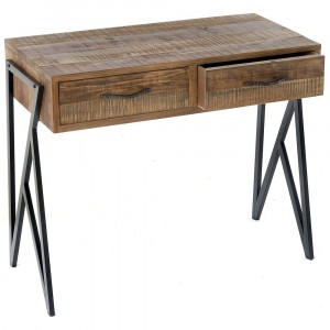 Дървено бюро с две чекмеджета, метални крака, 86?38?76СМ