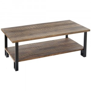 Дървена масичка за кафе, метални крака, кафява, 121?59?46СМ