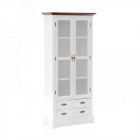 Дървен шкаф с вратички и чекмеджета, бял, 78х34х161 см