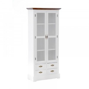 Дървен шкаф с вратички и чекмеджета, бял, 78х34х161 см