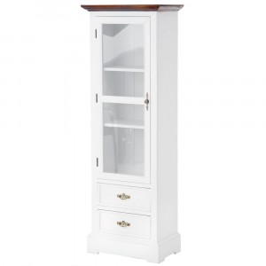 Дървен шкаф с врата и чекмеджета, бял, 55х34х161 см