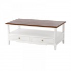 Дървена масичка за кафе с чекмеджета, бяла, 109х55х45