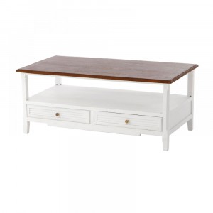 Дървена масичка за кафе с чекмеджета, бяла, 109х55х45