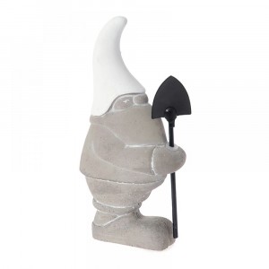 Керамично джудже, сиво и бяло с лопата, 12х4х24 см