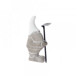 Керамично джудже, сиво и бяло с гребло, 8.5х3х17 см