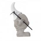 Керамично джудже, сиво и бяло с гребло, 12.5х5х23 см