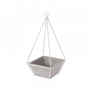 Керамична кашпа, сиво и бяло, висяща, 14х14х7 см