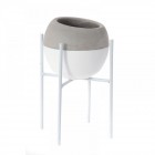 Керамична кашпа, сиво и бяло, в/у метална стойка, 20х20х25 см