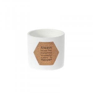 Керамична кашпа “ALWAYS...HAPPEN“, бяла, 14х14х12.5 см