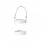 Стъклен свещник декор-въже, бял с дръжка, 14х18 см