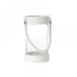 Стъклен фенер с бяло въже, 16х31 см