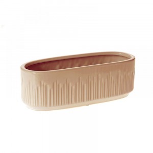 Керамична кашпа елипса, крем, 30.5х11х10 см