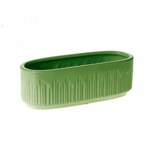 Керамична кашпа елипса, зелена, 30.5х11х10 см