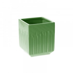 Керамична кашпа квадрат, зелена, 14.5х14.5х16.5 см