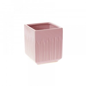 Керамична кашпа квадрат, розова, 11х11х13 см