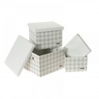 Кутии, бели, кариран плат, HOME, к-т 3 бр.