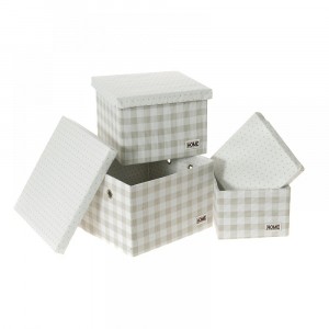 Кутии, бели, кариран плат, HOME, к-т 3 бр.