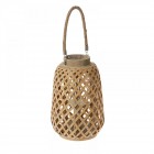 Бамбуков светилник с дръжка,плетка, натурал, 24х24х37 см