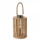 Бамбуков светилник с дръжка, цилиндър, натурал, 22х22х35 см