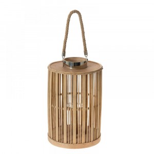 Бамбуков светилник с дръжка, цилиндър, натурал, 25х25х39 см