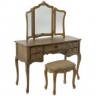 Дървена конзола с шкафчета,огледало и табуретка, 111?44?142СМ