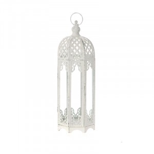 Метален светилник, бял, ANTIQUE, 13х13х39 см