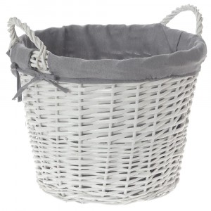 Плетена дълбока кошница, кръг, бяла, 38х30 см