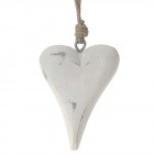 Дървено висящо сърце, претрито бяло, 6х10 см