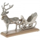 Метален елен с шейна в/у дървена поставка, сребро, 30х22 см