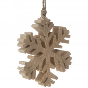Коледна дървена висулка, снежинка, натюр, 15х15 см