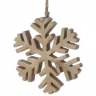 Коледна дървена висулка, снежинка, натюр, 20х20 см