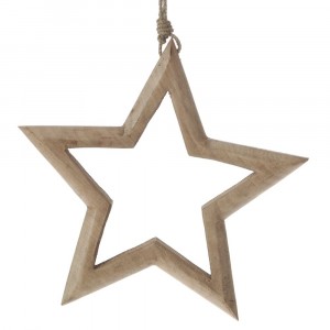Коледна дървена висулка, звезда, натюр, 18х18 см