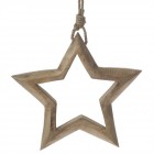 Коледна дървена висулка, звезда, натюр, 25х25 см