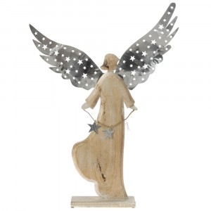 Коледна фигурка ангел с метални криле,натурал 60х8х80 см