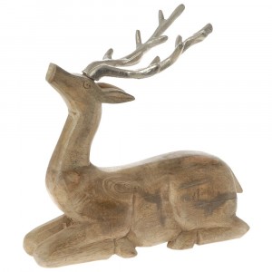 Коледна дървена фигурка, елен с метални рога, 20х13х30 см