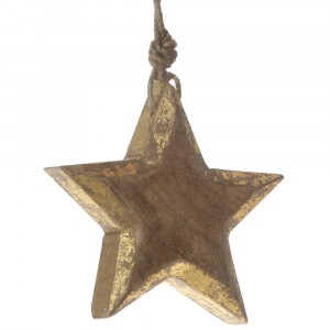 Дървена висулка, звезда, злато, 14х14 см