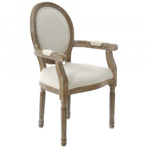 Дървен стол с облегалка и подлакътници, кафяво/бяло претрито, 56?46?48/96СМ