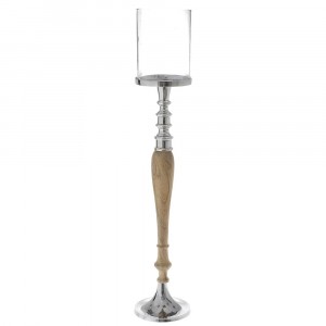 Свещник дърво и инокс със стъклена чаша 17Х81СМ