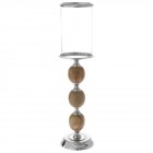 Свещник дърво и инокс със стъклена чаша 18Х71СМ