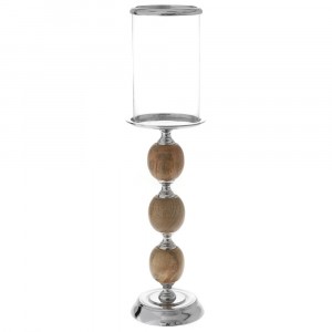 Свещник дърво и инокс със стъклена чаша 18Х71СМ