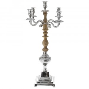 Свещник дърво и инокс за 5 свещи 38Х38Х71СМ