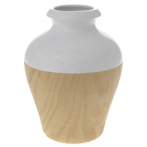 Керамична ваза ефект дърво бяла Φ23Χ30