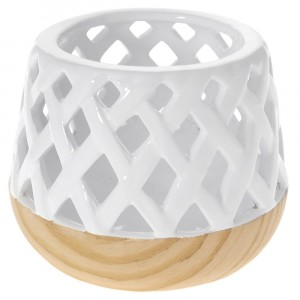 Керамичен светилник ефект дърво ажур бял Φ19Χ15см