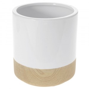 Кашпа керамика ефект дърво бяла Φ13Χ14