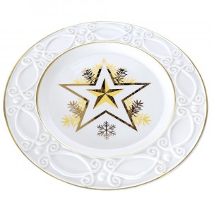 Коледна чиния керамика златна звезда 27СМ