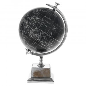 Глобус черен, кожа и метал, 23?21?36СМ