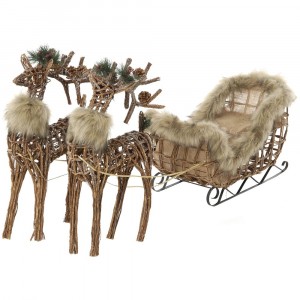 Шейна с елени, дърво с пухена декорация, 76х36х50 см